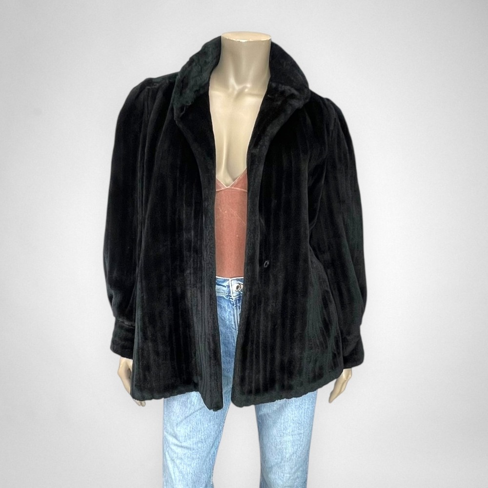 Vintage 1980s Black Faux Fur Swing Coat L‎